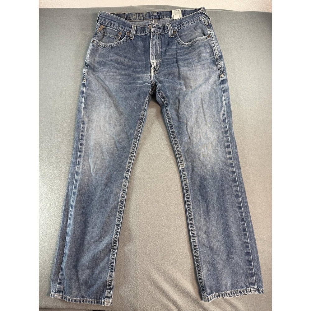 Ariat Jeans Mens 38x36 Med Wash Blue Relaxed Straight Distressed Denim Casual